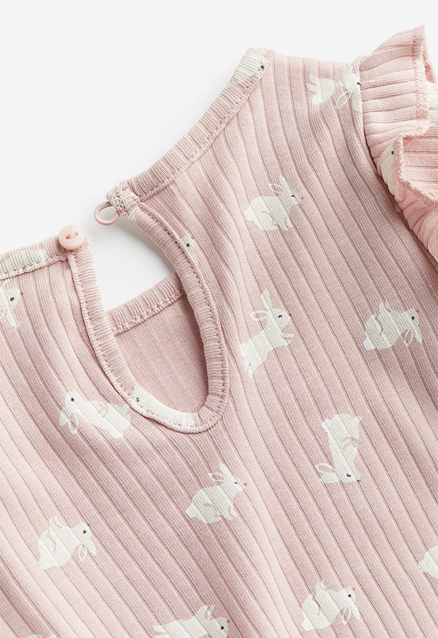 H&M - 3-Piece ribbed set - dusty pink & bunnies