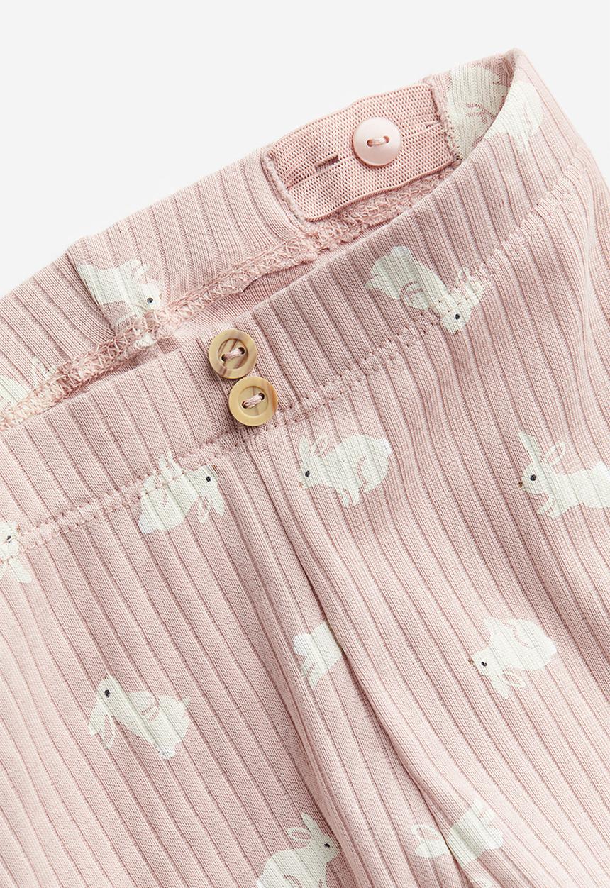 H&M - 3-Piece ribbed set - dusty pink & bunnies