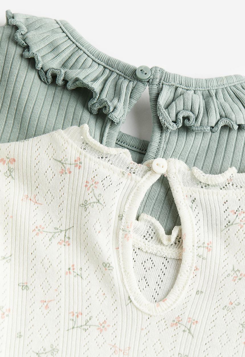 H&M - 2-Pack ribbed tops - cream & floral 