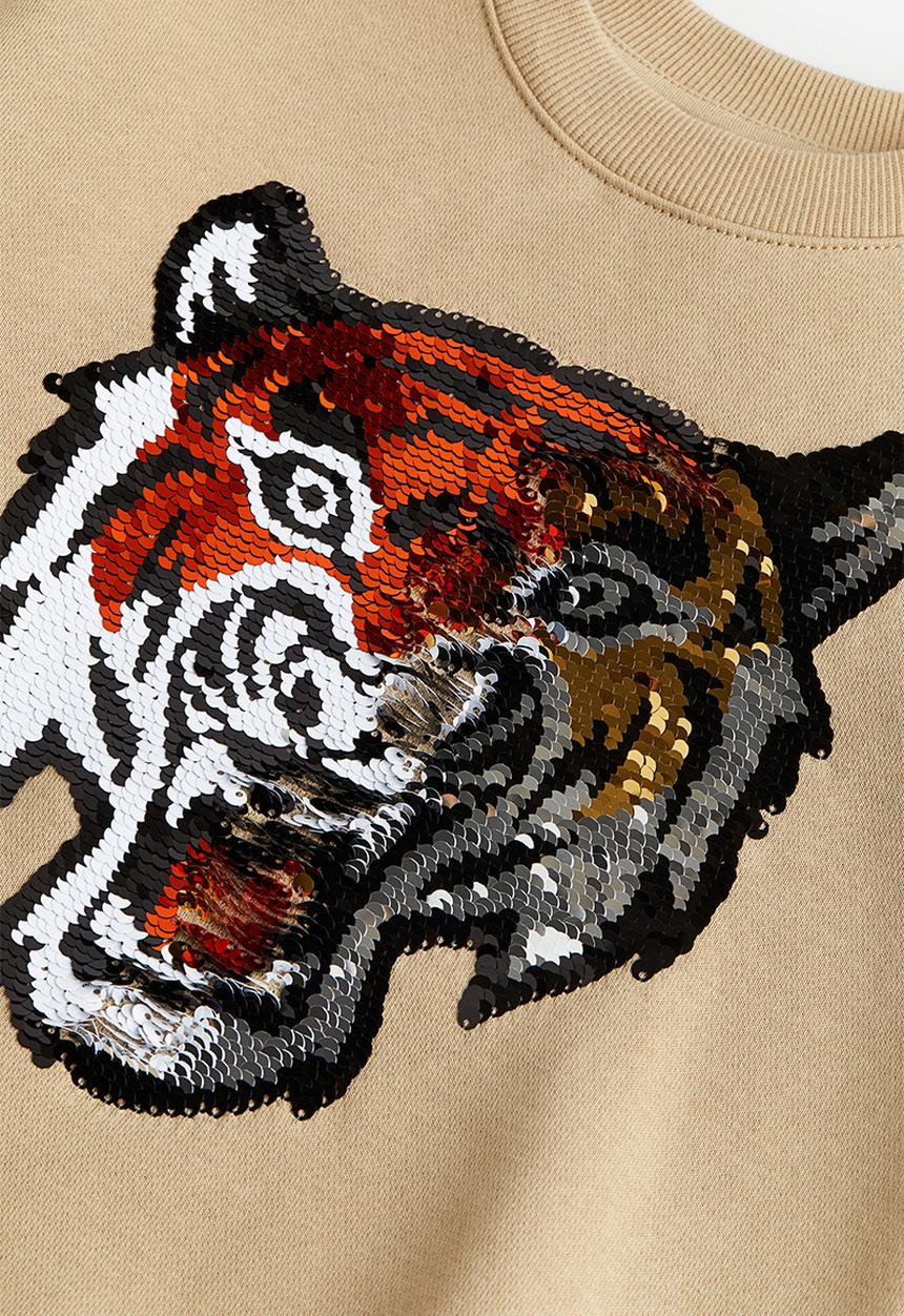 H&M - Reversible sequin-motif sweatshirt - beige & tiger