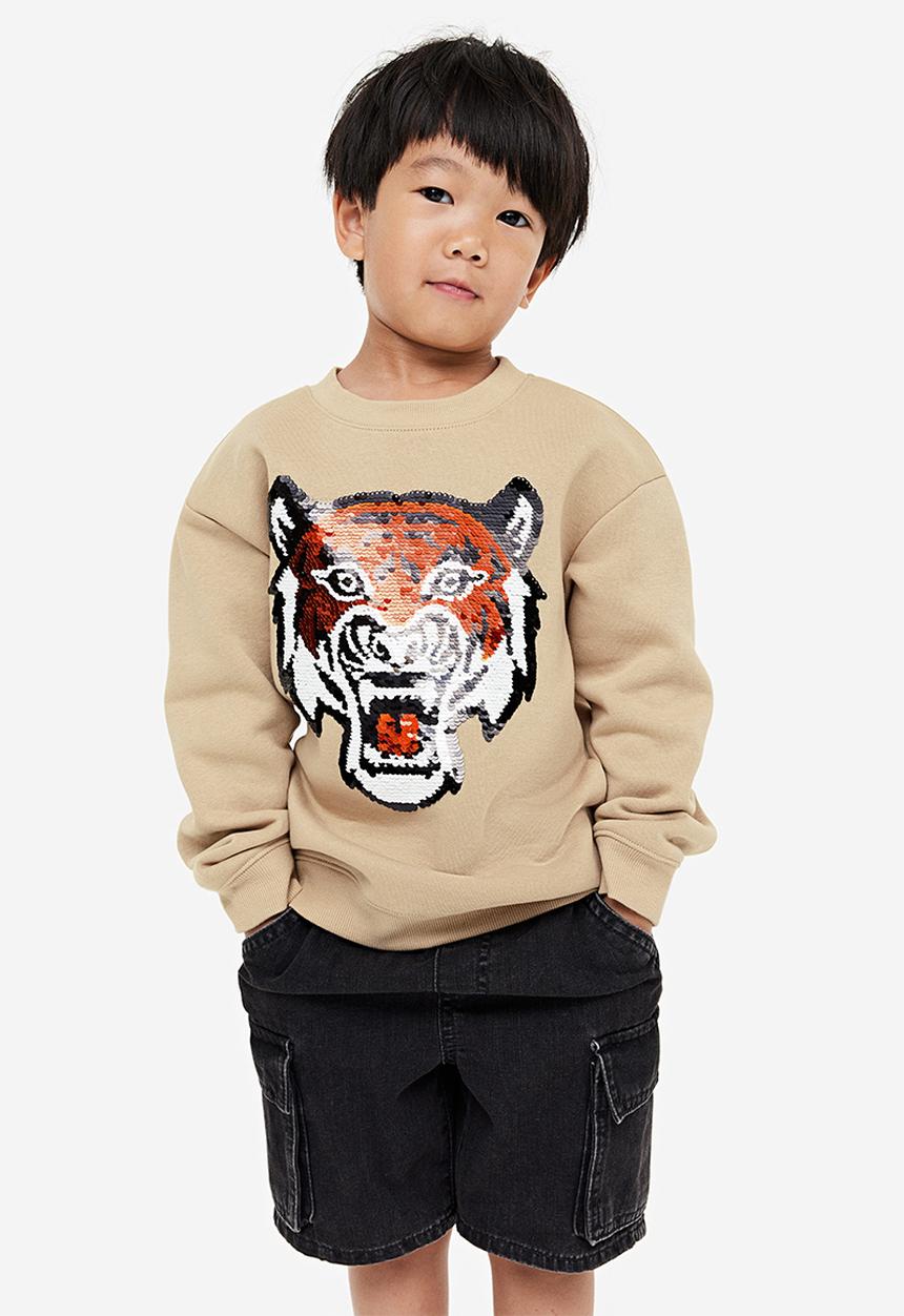 H&M - Reversible sequin-motif sweatshirt - beige & tiger