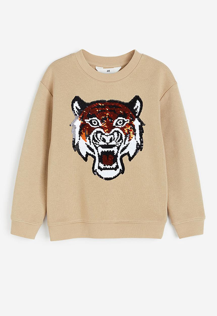H&M - Reversible sequin-motif sweatshirt - beige & tiger