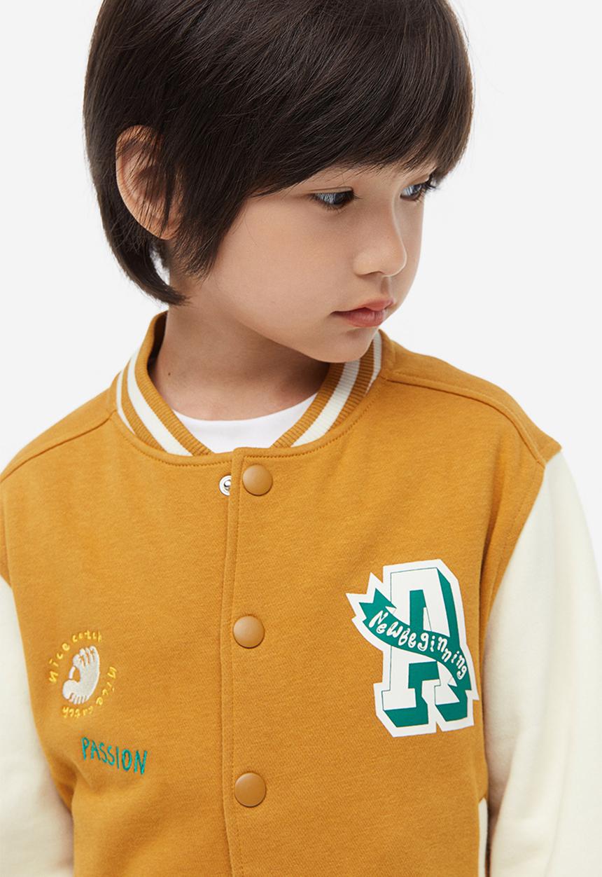 H&M - Motif-detail baseball jacket - dark beige & passion