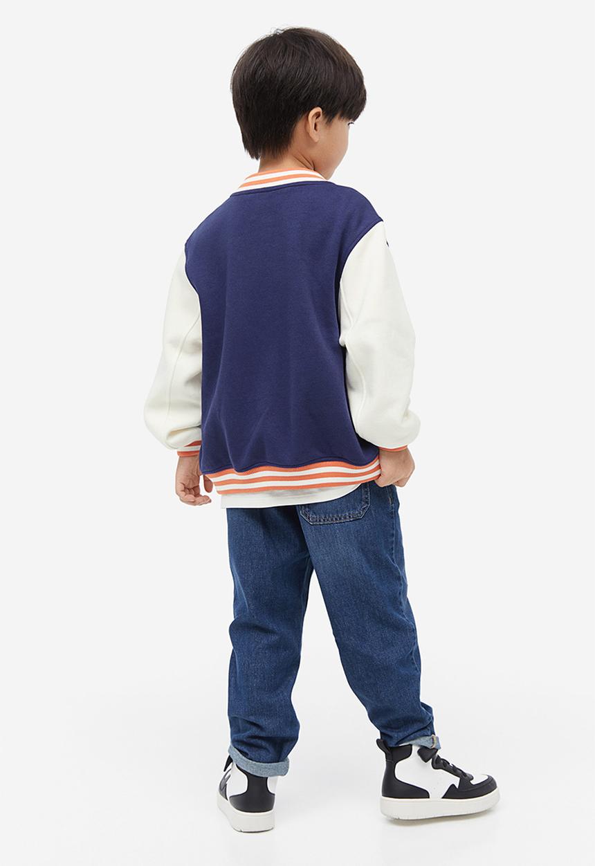 H&M - Motif-detail baseball jacket - dark blue & block-coloured