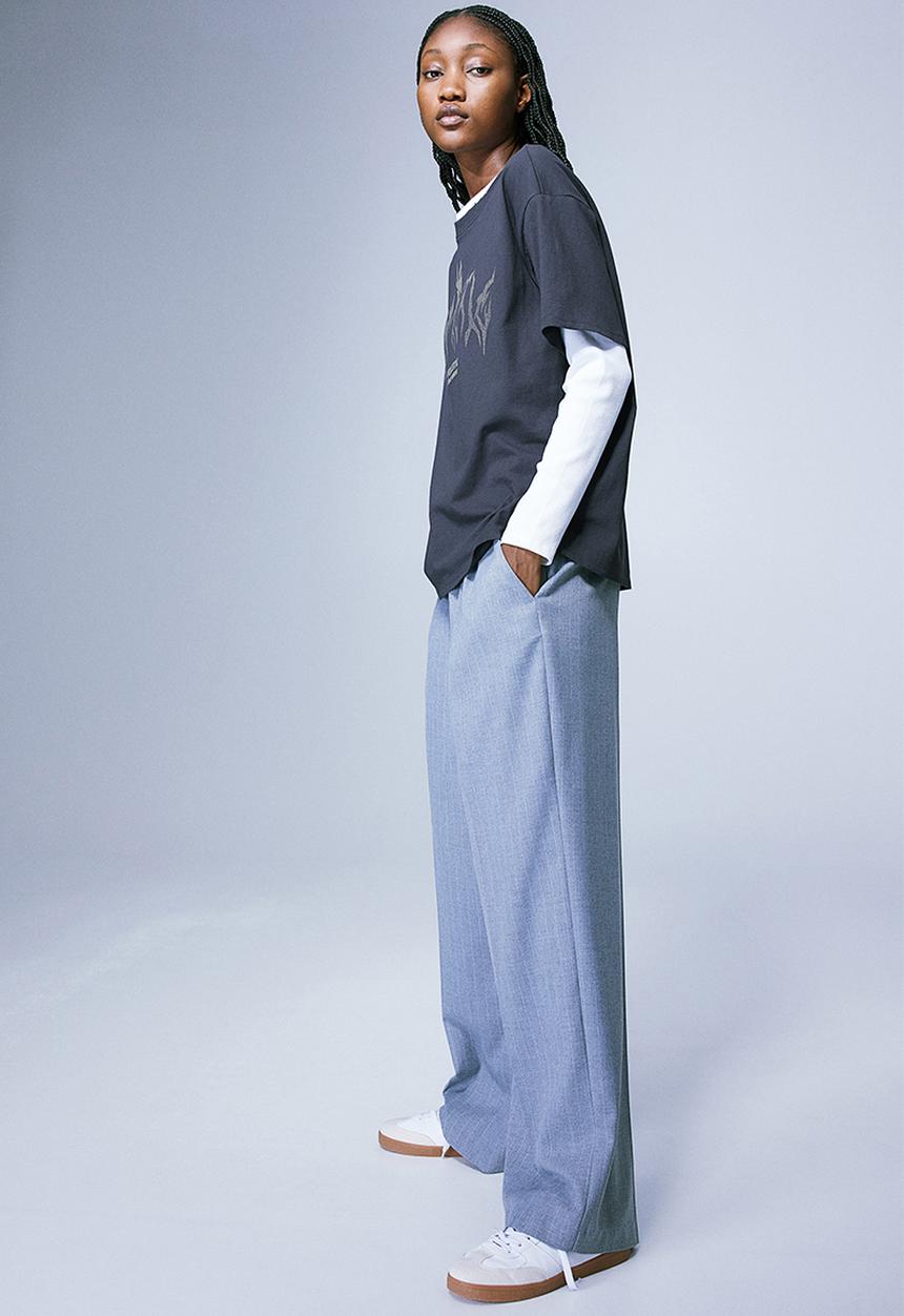 H&M - Oversized printed T-shirt - dark grey/romantic