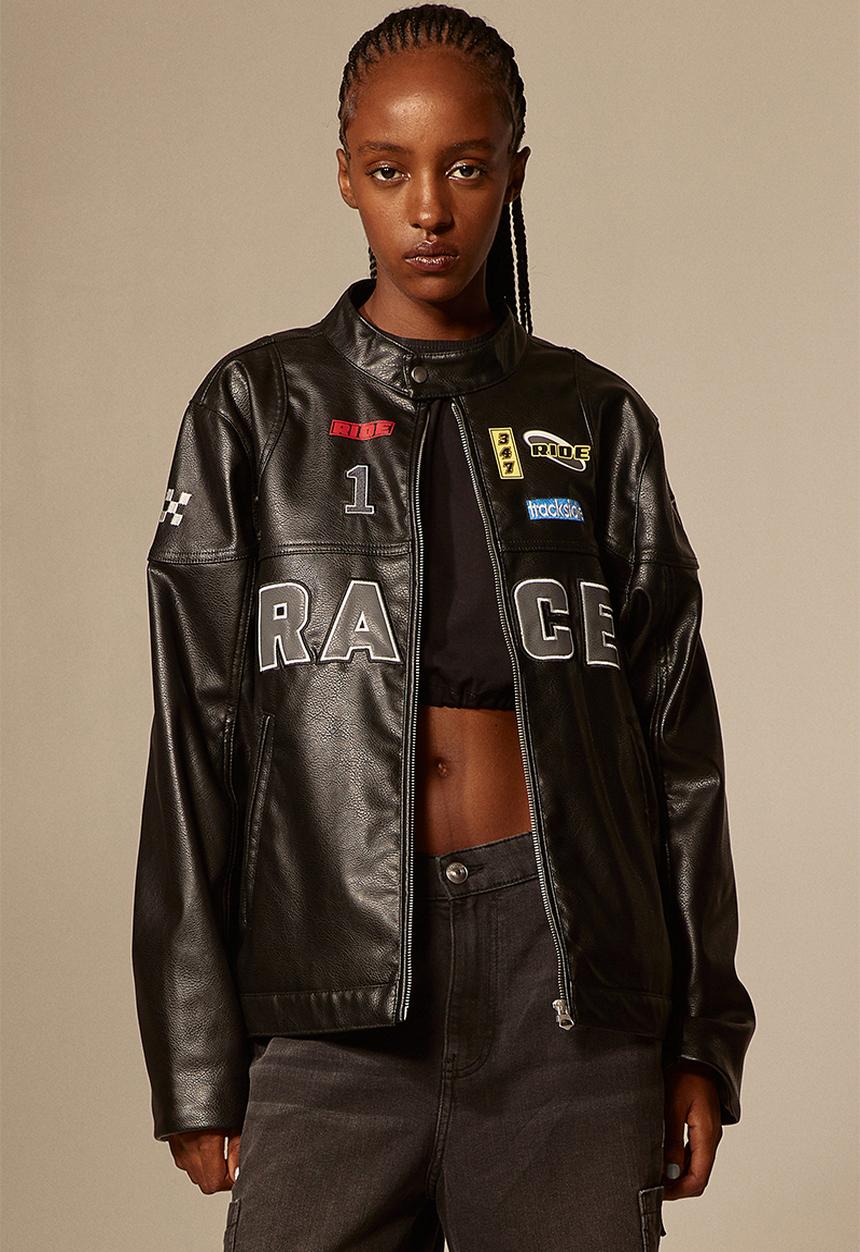 H&M - Motif-detail racer jacket - black