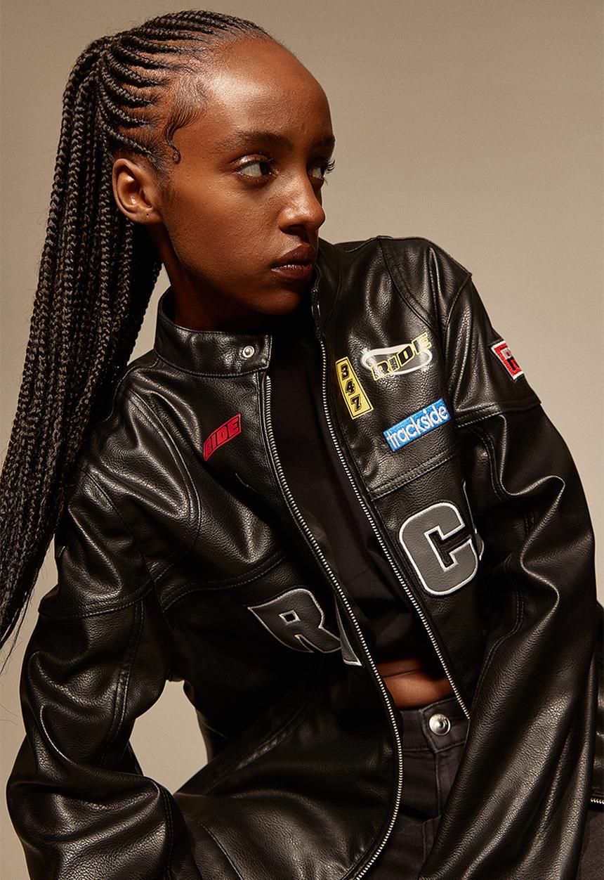 H&M - Motif-detail racer jacket - black