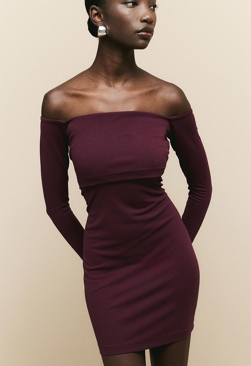 H&M - Off-the-shoulder dress - burgundy