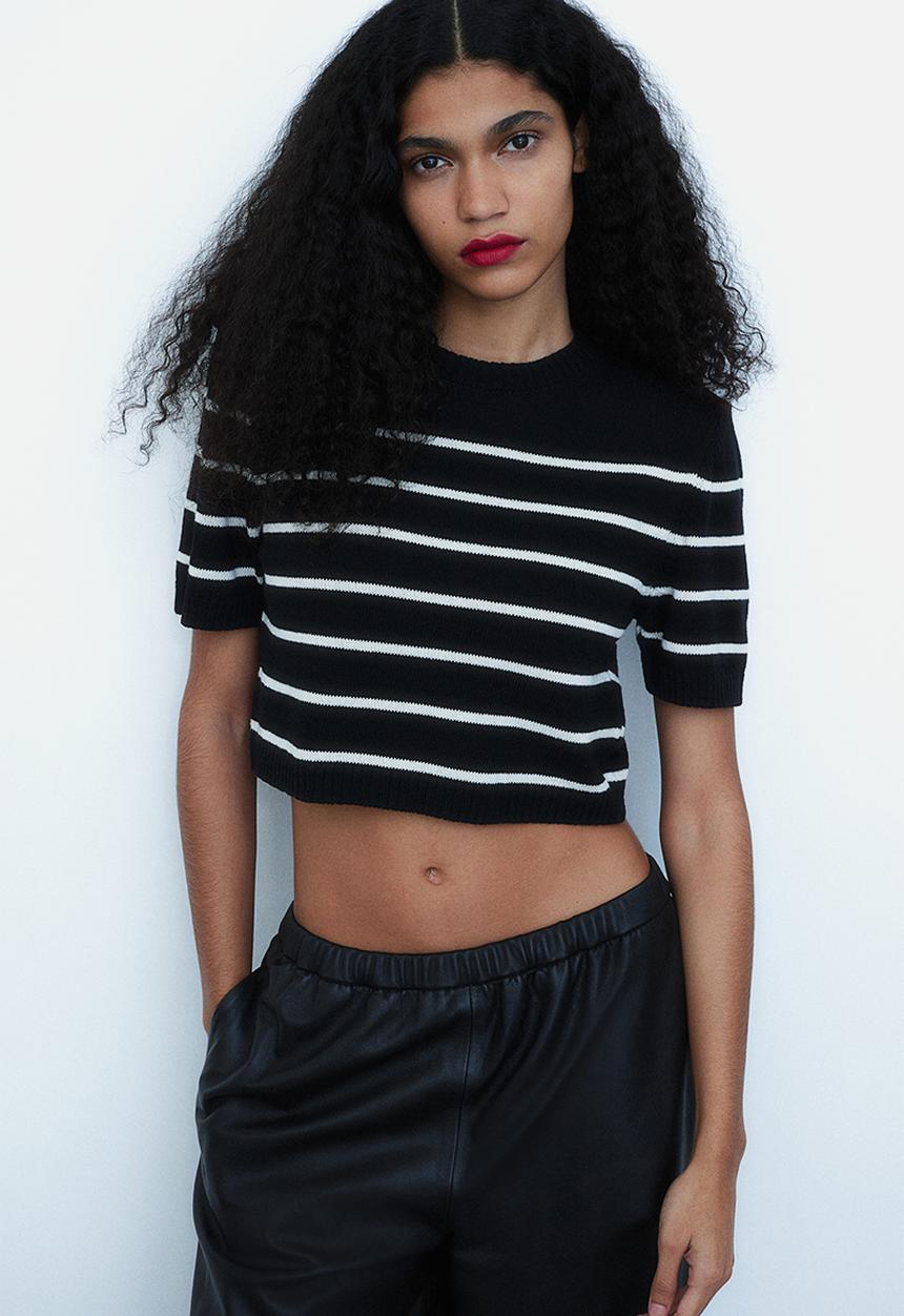H&M - Knitted shoulder-pad top - black & white
