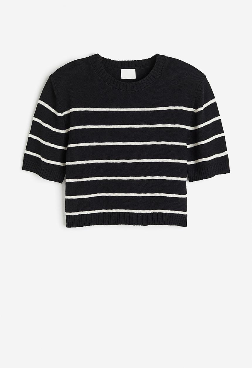 H&M - Knitted shoulder-pad top - black & white