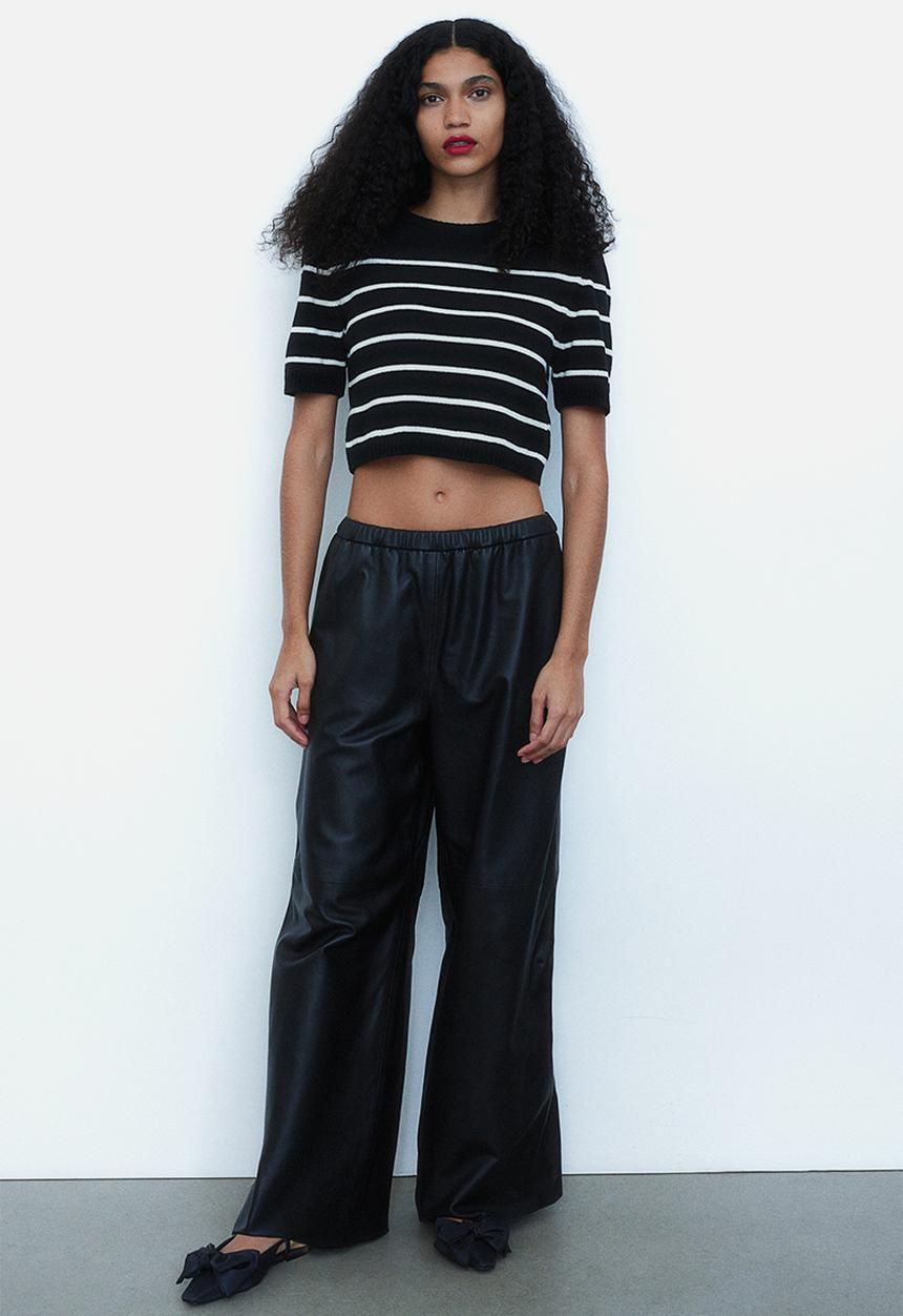 H&M - Knitted shoulder-pad top - black & white