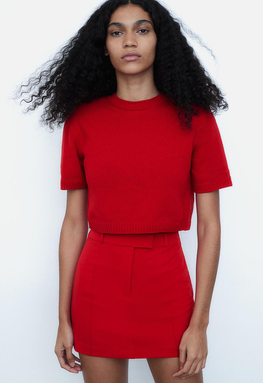 H&M - Knitted shoulder-pad top - red