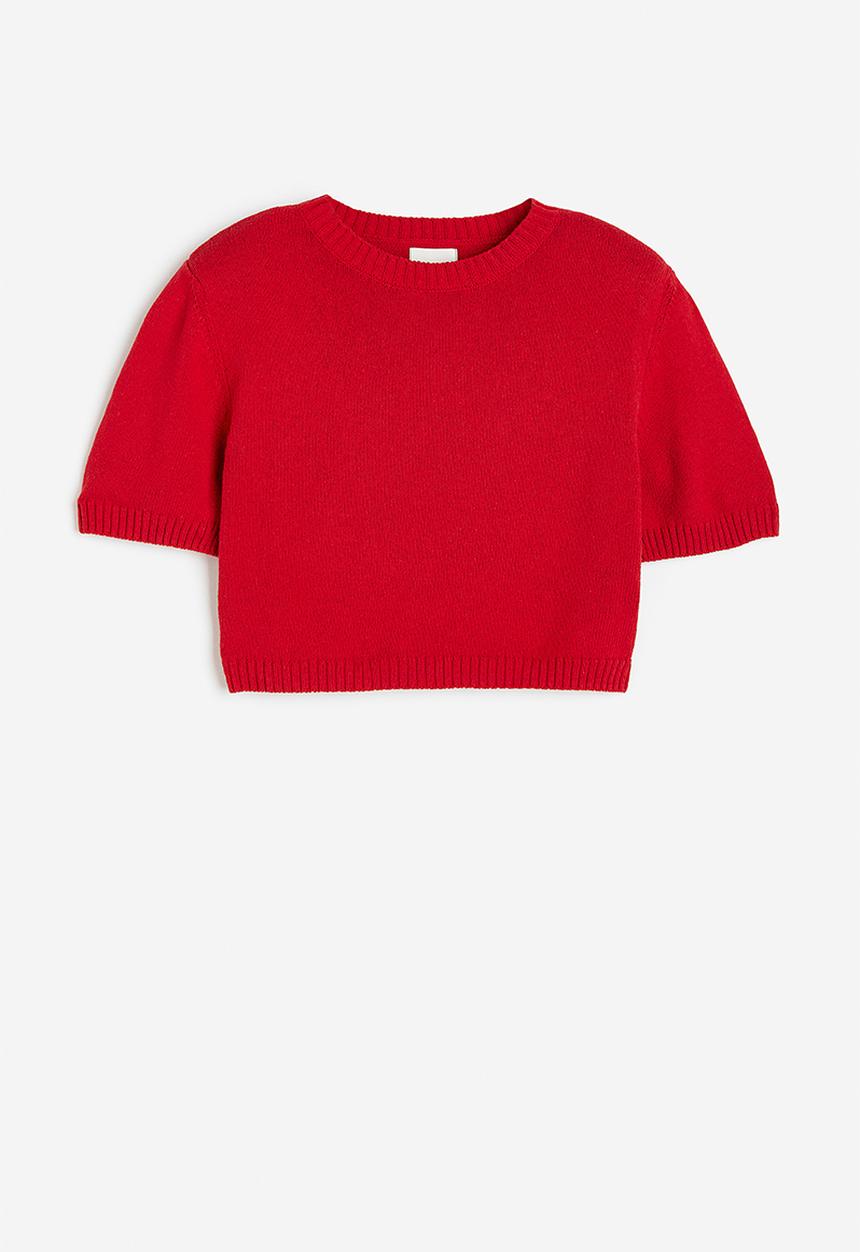 H&M - Knitted shoulder-pad top - red