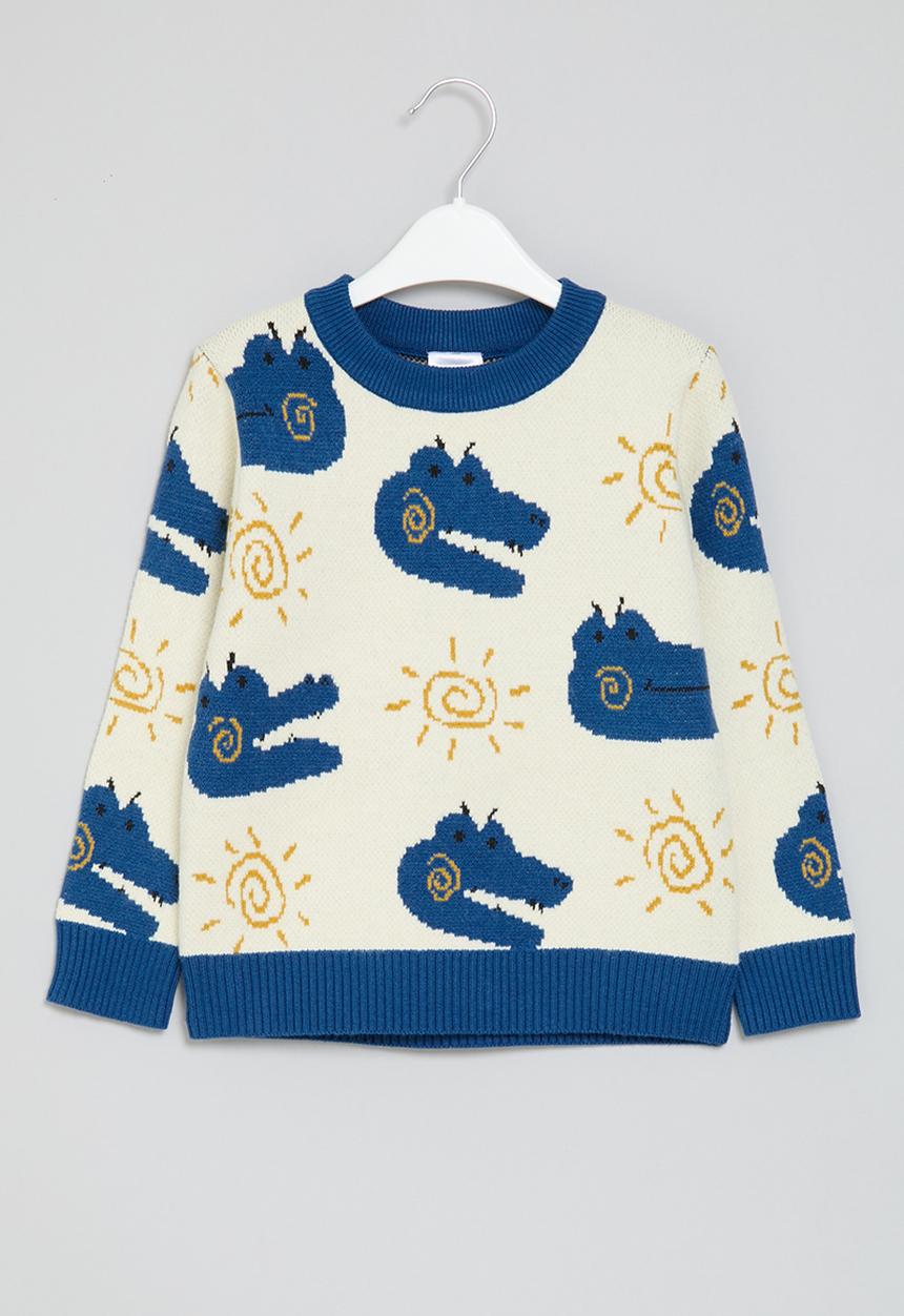 Pop Candy - Printed knit jersey - ecru & blue