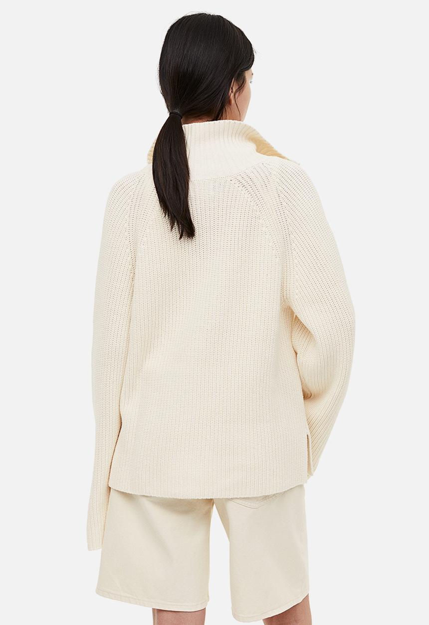 H&M - Rib-knit half-zip jumper - beige & white
