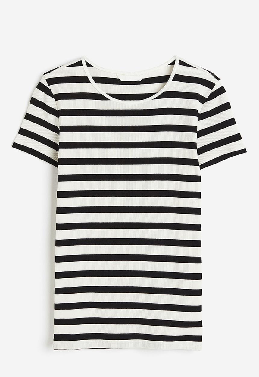 H&M - Ribbed t-shirt - white & black striped 
