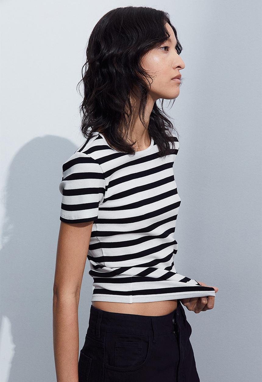 H&M - Ribbed t-shirt - white & black striped 