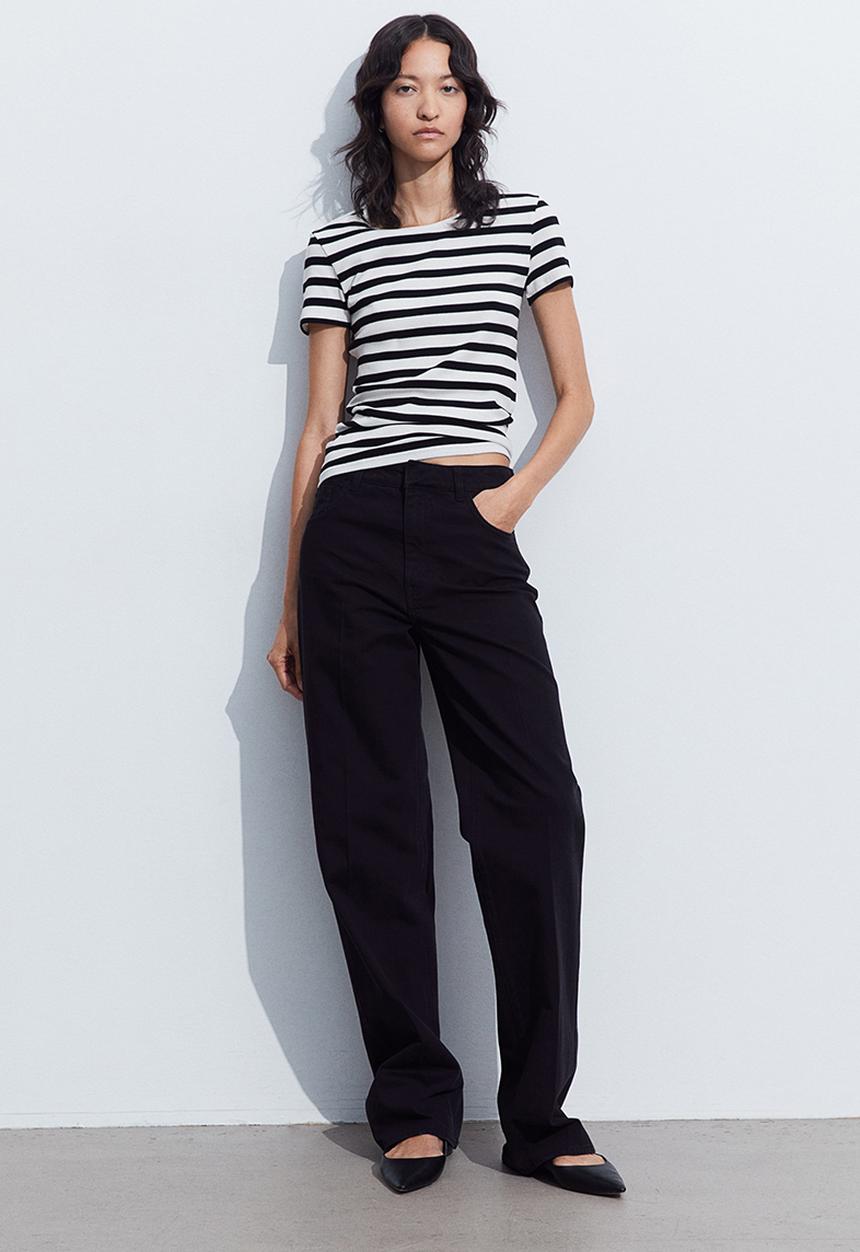 H&M - Ribbed t-shirt - white & black striped 