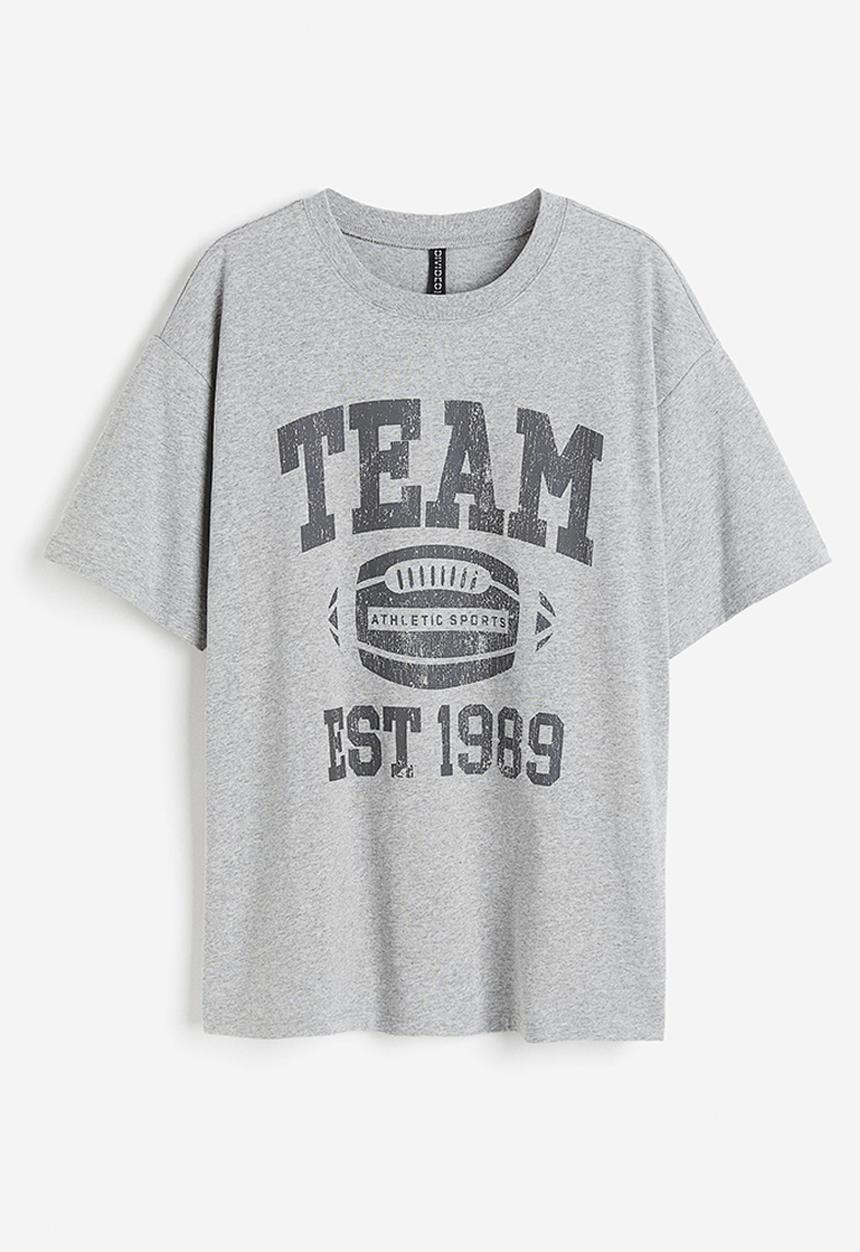 H&M - Oversized printed t-shirt - light grey marl team