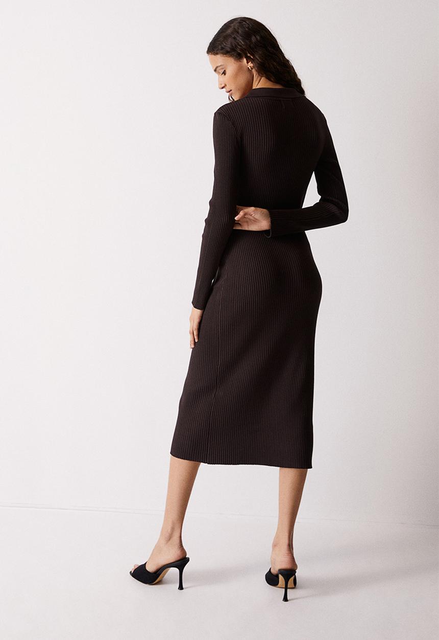 H&M - Rib-knit button-front dress - dark brown