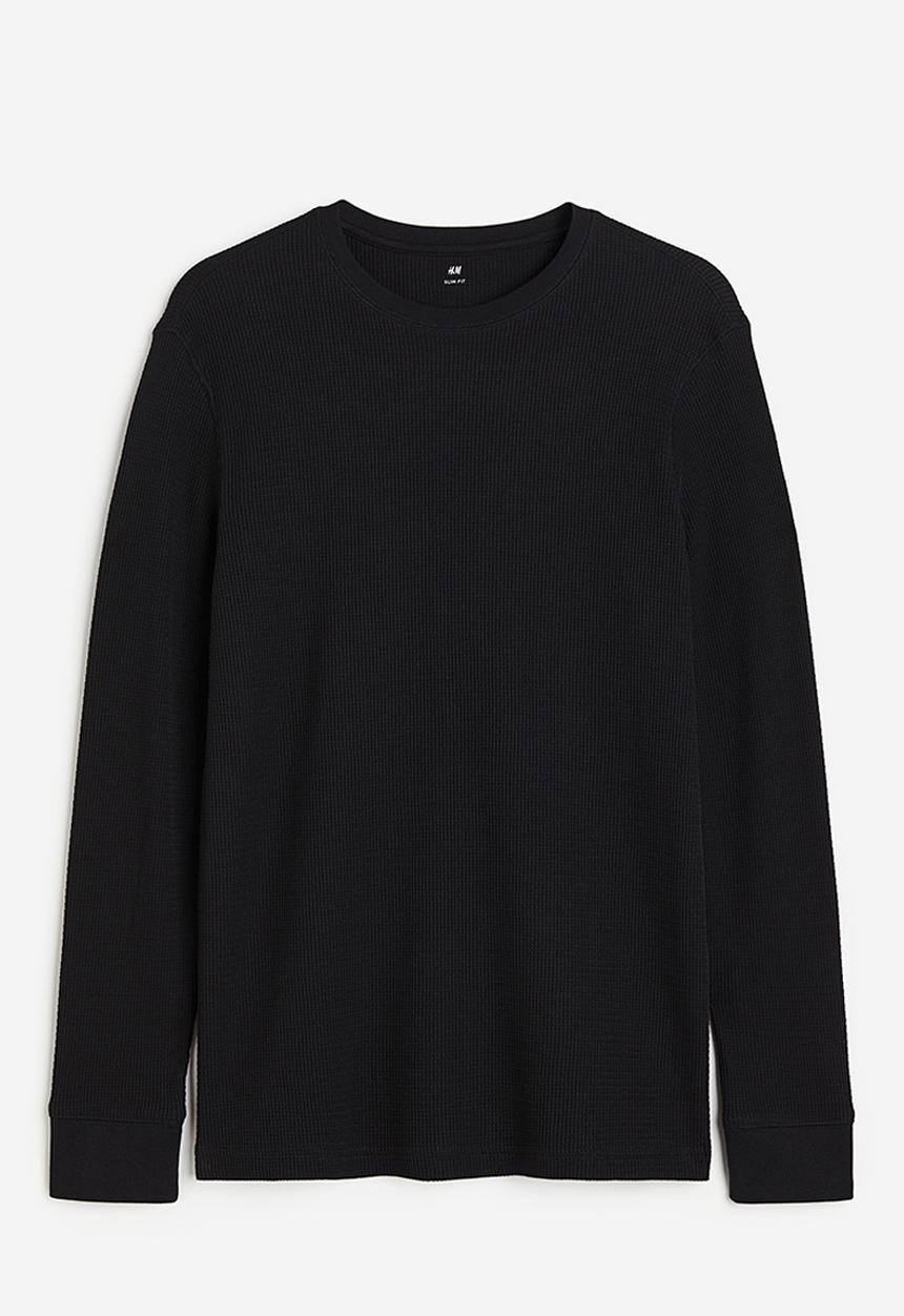 H&M - Slim fit waffled jersey top - black