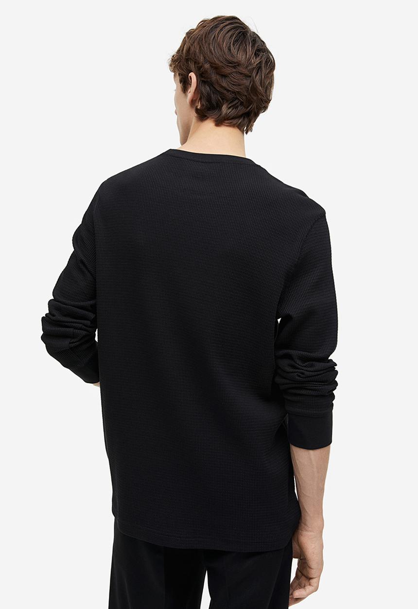 H&M - Slim fit waffled jersey top - black