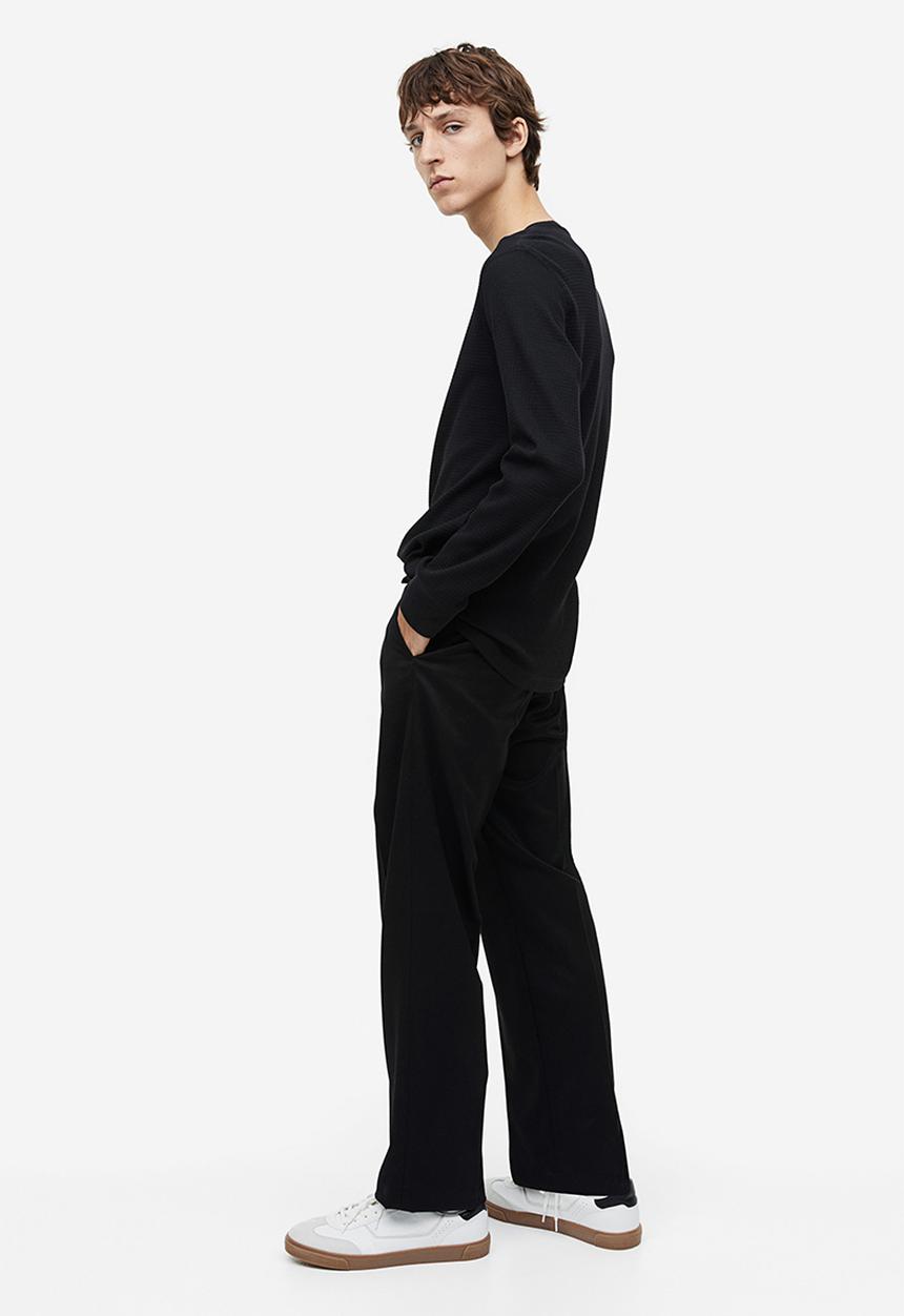 H&M - Slim fit waffled jersey top - black