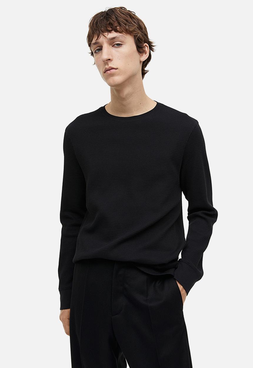 H&M - Slim fit waffled jersey top - black