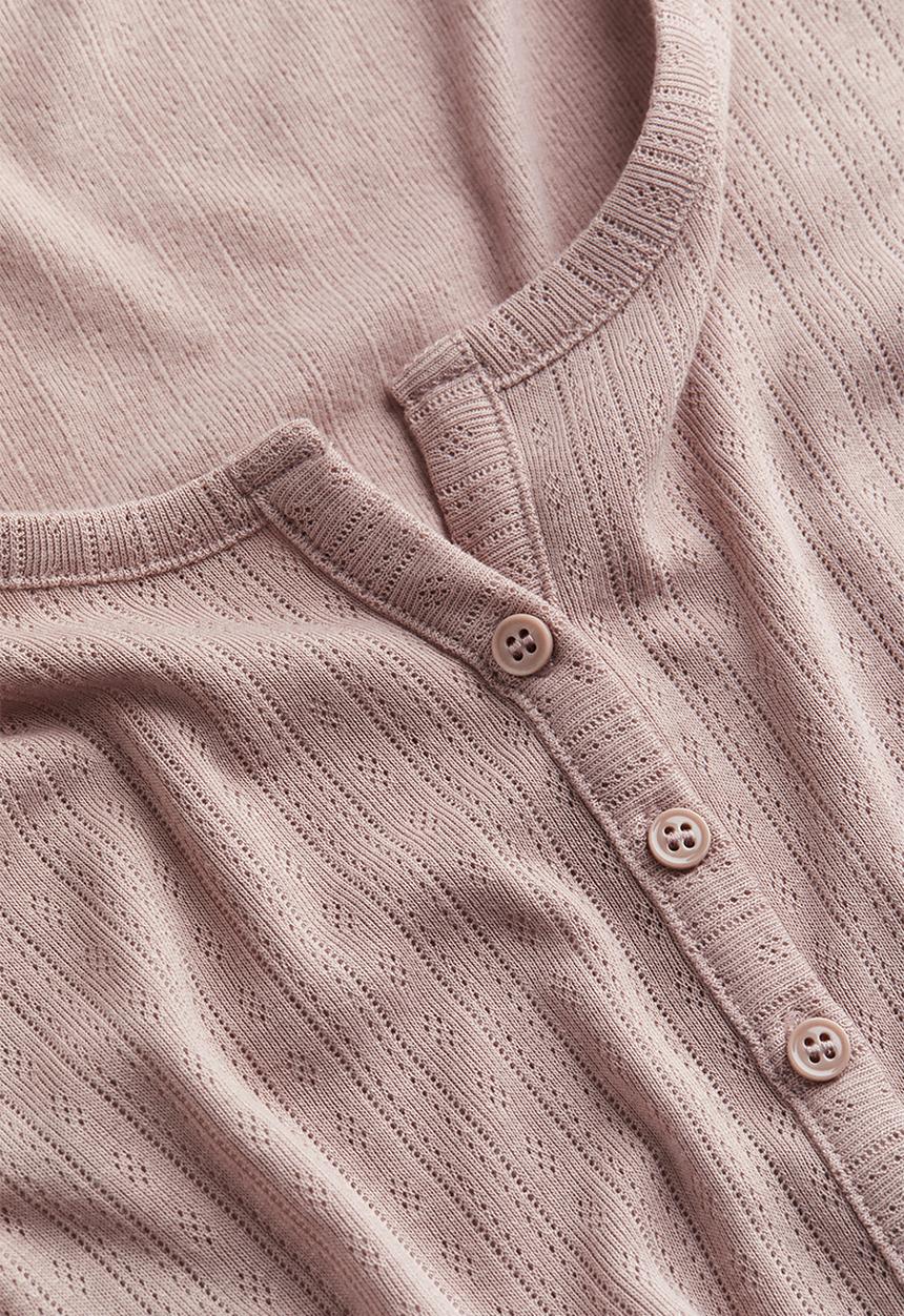H&M - Button-front pointelle jersey top - pink