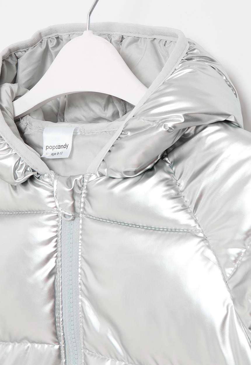 Pop Candy - Metallic hooded puffer jacket - silver
