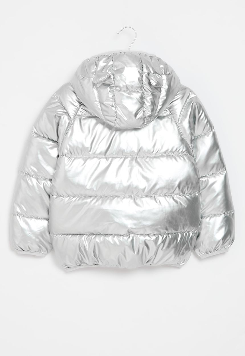 Pop Candy - Metallic hooded puffer jacket - silver