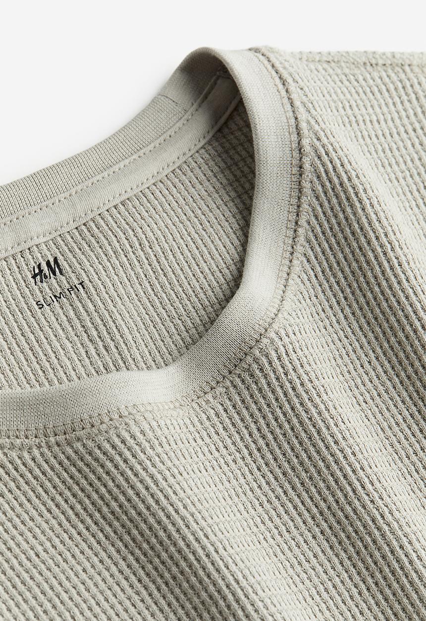 H&M - Slim fit waffled jersey top - beige