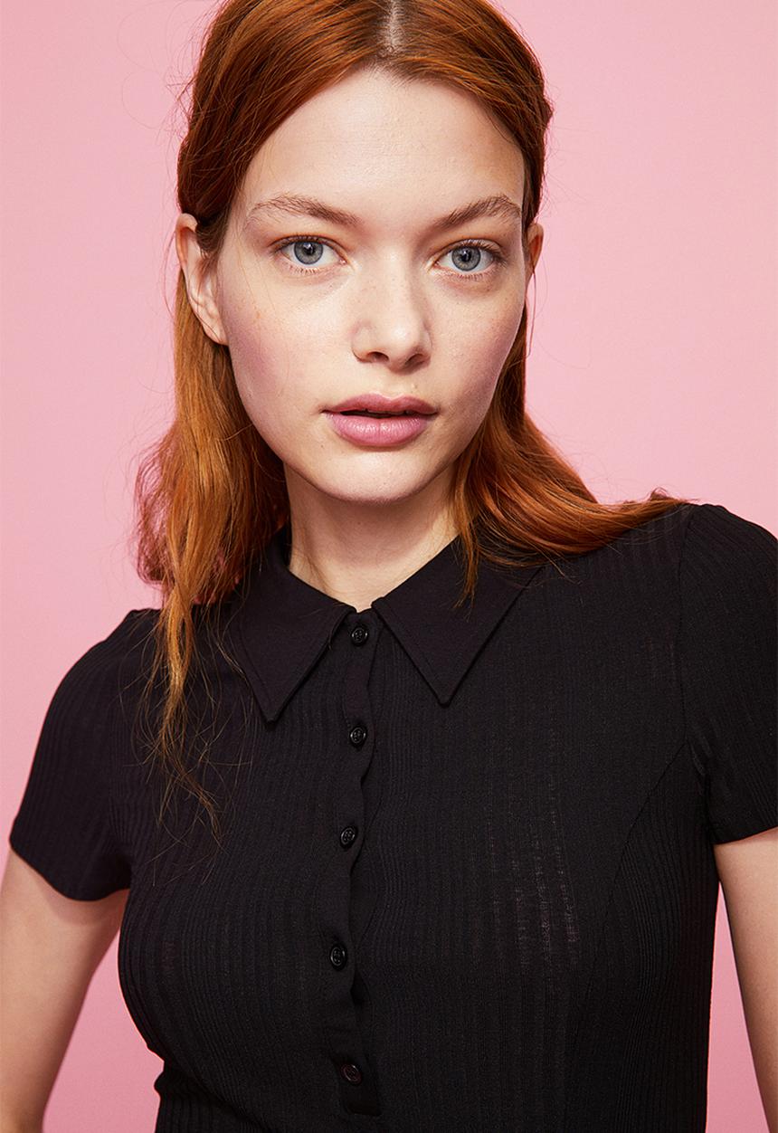 H&M - Ribbed collared dress - black