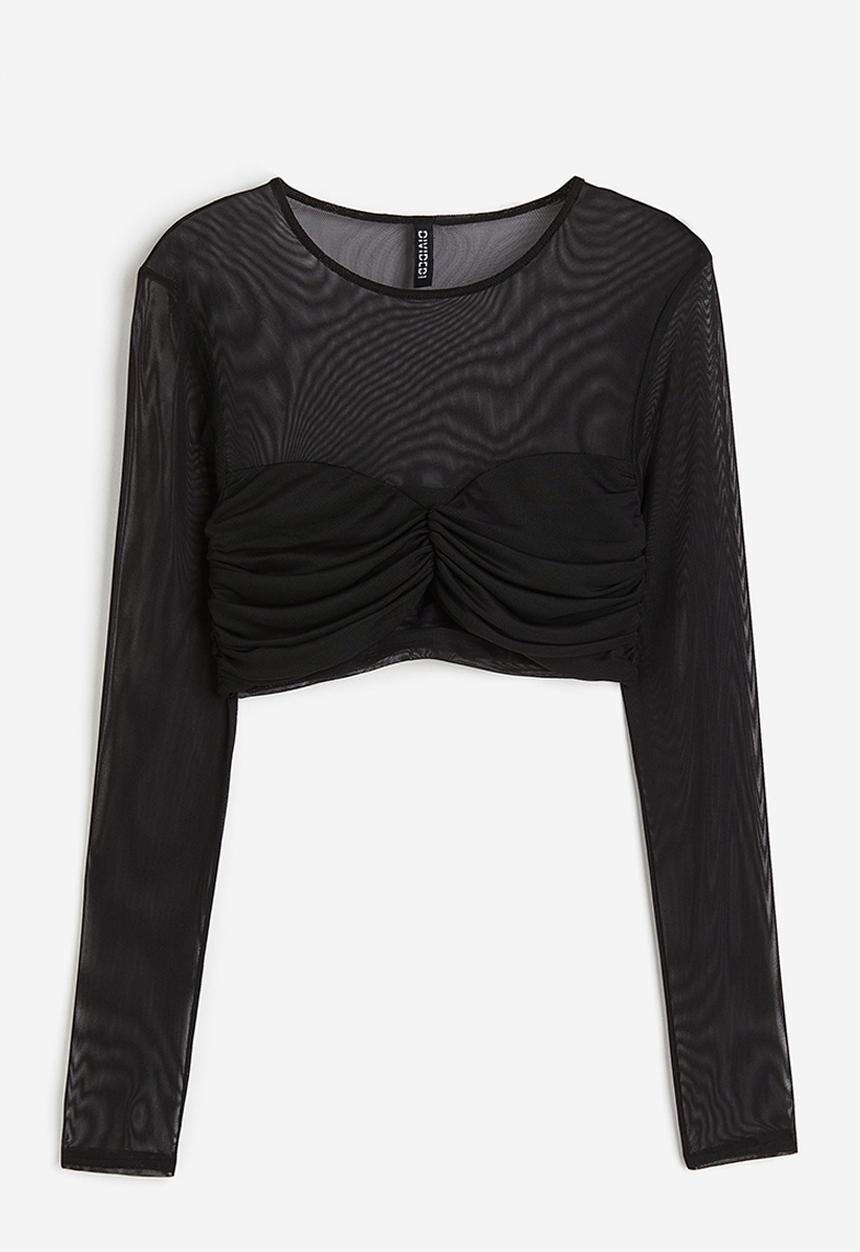 H&M - Gathered mesh crop top - black