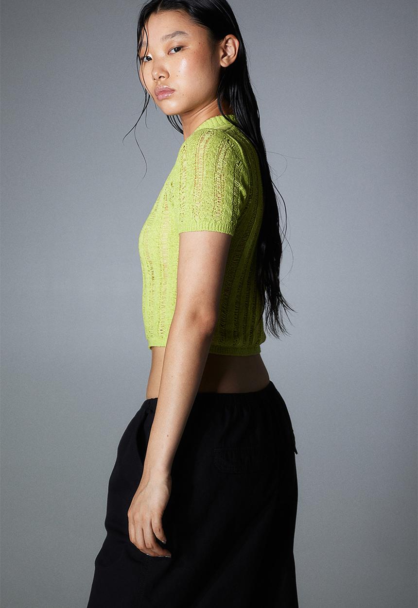 H&M - Ladder-stitch-look knitted top - lime green
