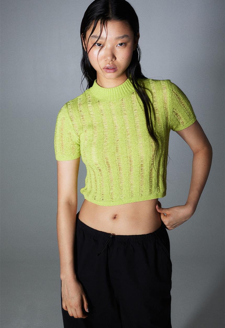 H&M - Ladder-stitch-look knitted top - lime green