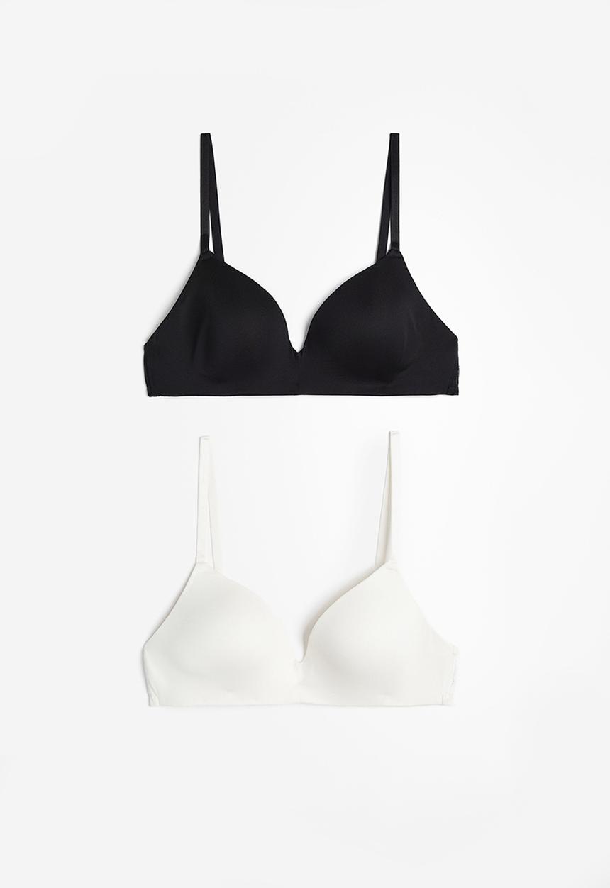 H&M - 2-Pack microfibre non-wired bras - white & black