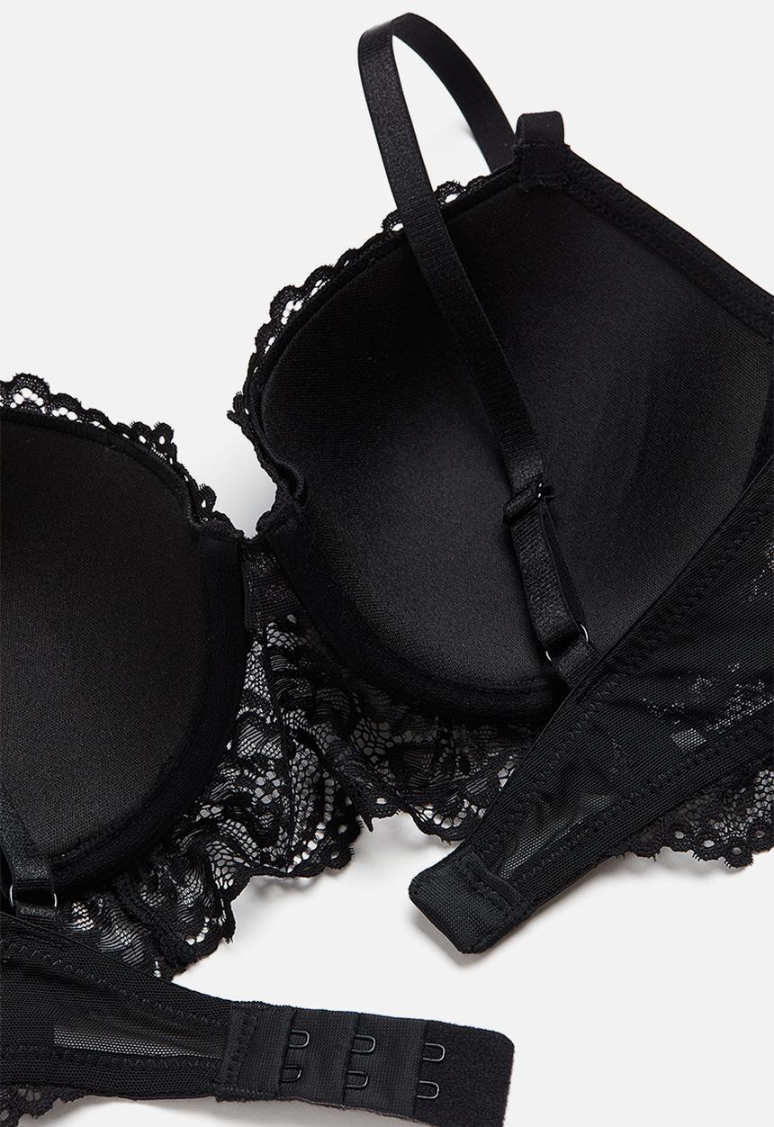 H&M - Padded underwired lace bra - black