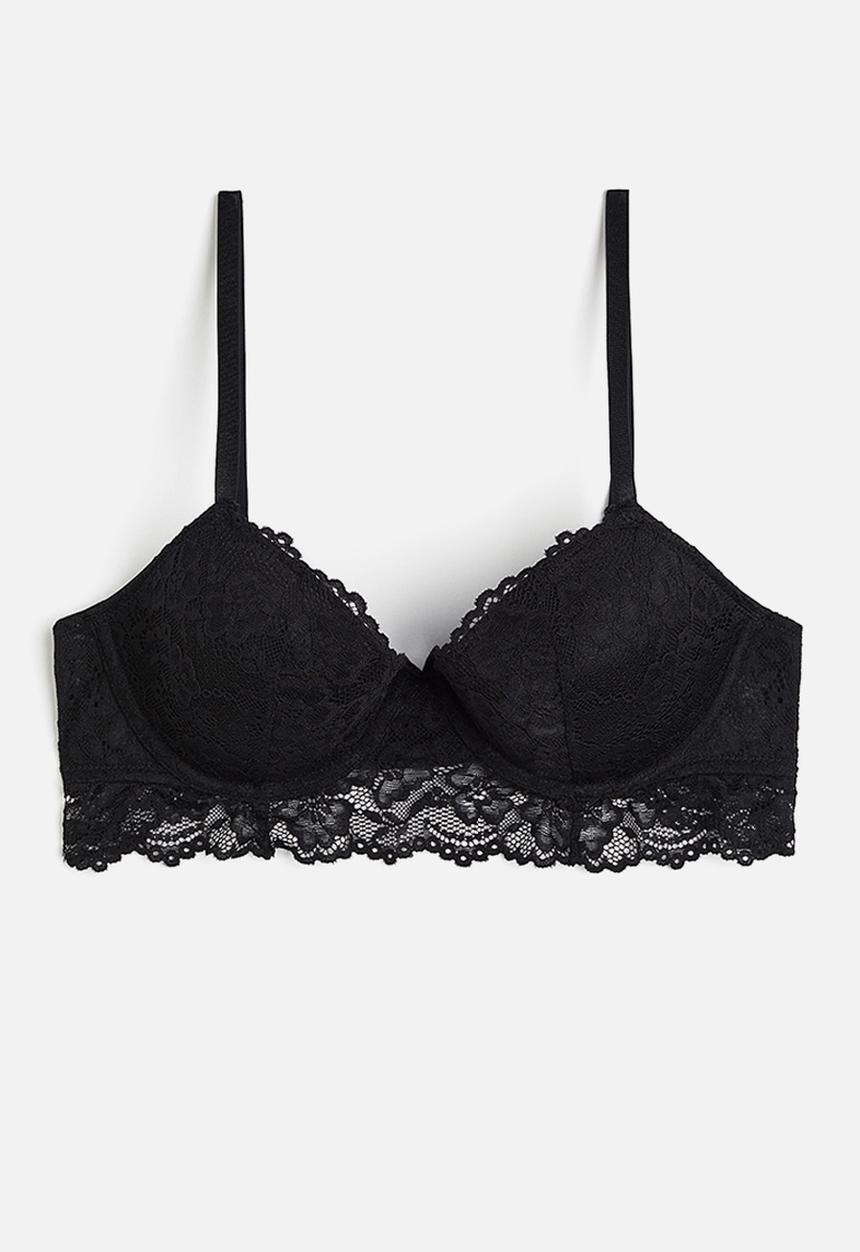 H&M - Padded underwired lace bra - black
