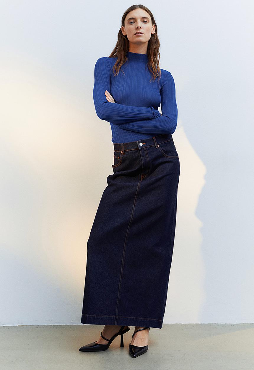 H&M - Sheer rib-knit turtleneck top - blue