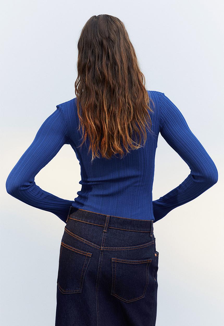 H&M - Sheer rib-knit turtleneck top - blue