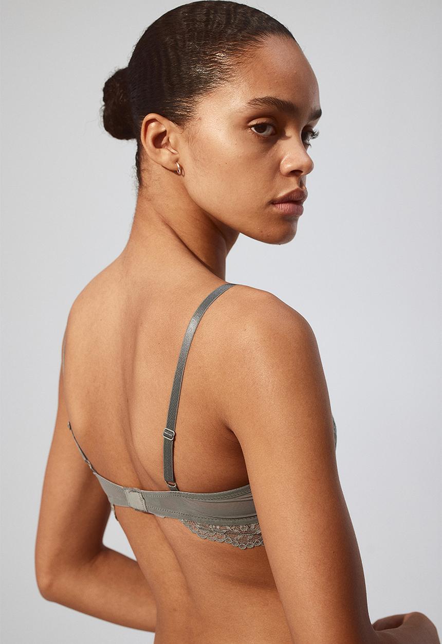 H&M - Padded underwired lace bra - grey-green