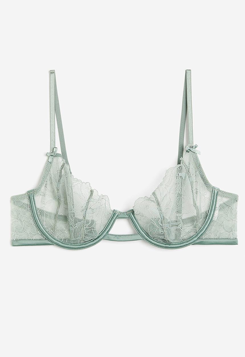 H&M - Non-padded underwired lace bra - light green