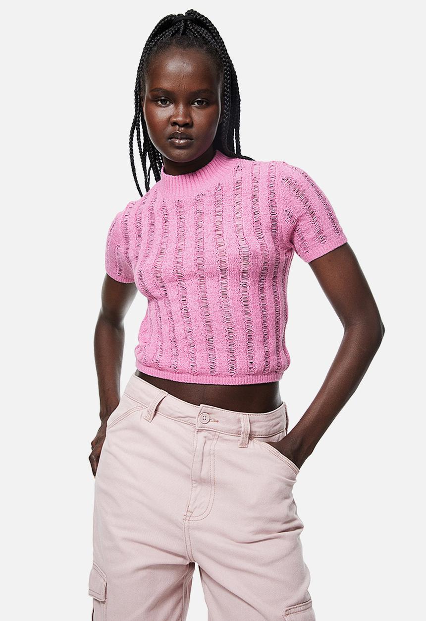 H&M - Ladder-stitch-look knitted top - pink