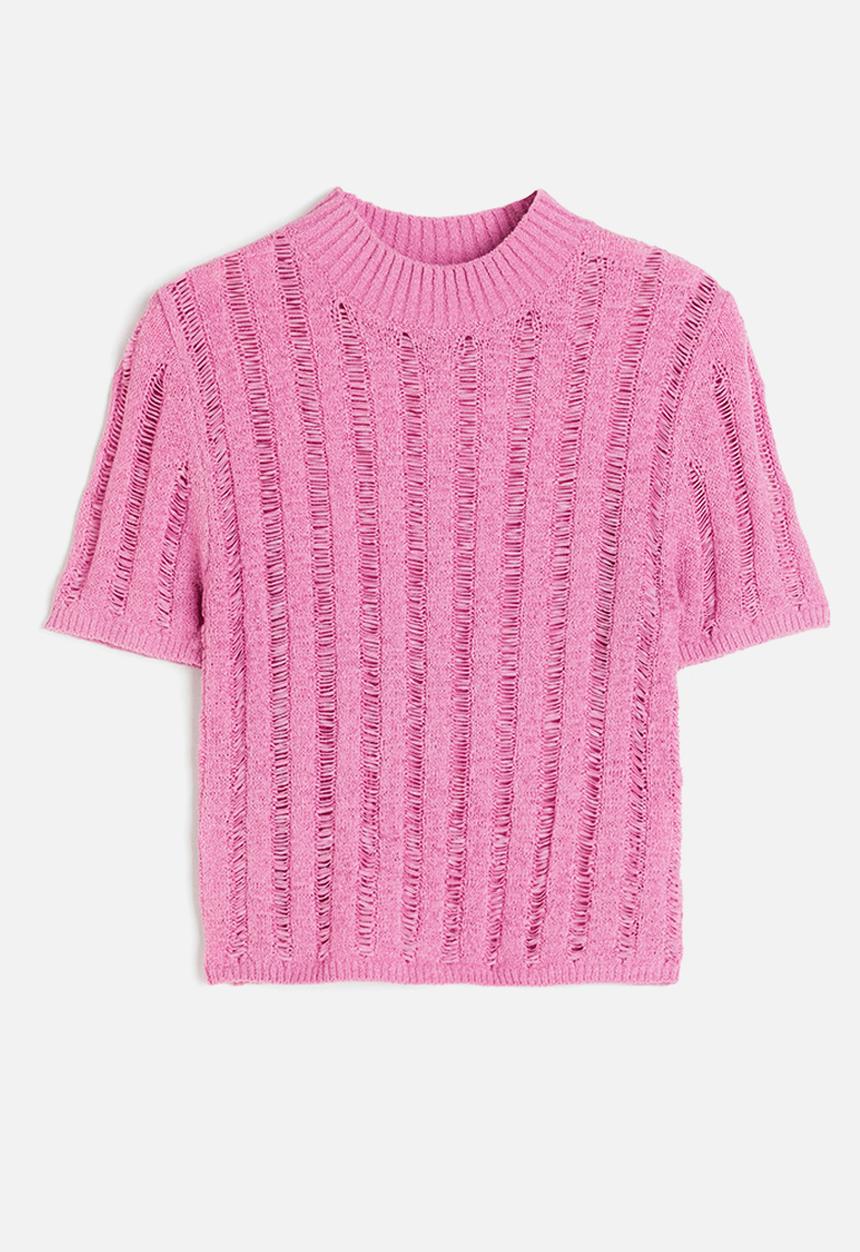 H&M - Ladder-stitch-look knitted top - pink
