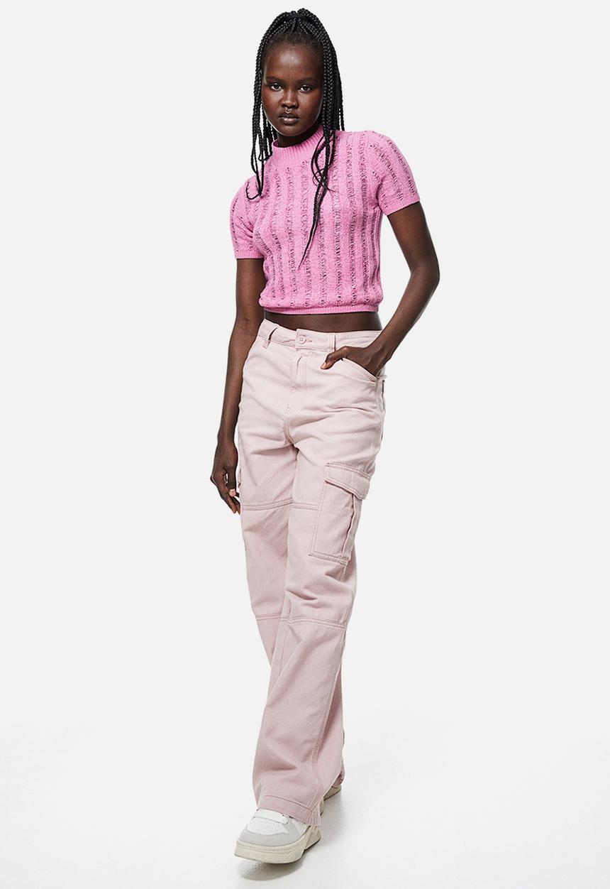 H&M - Ladder-stitch-look knitted top - pink