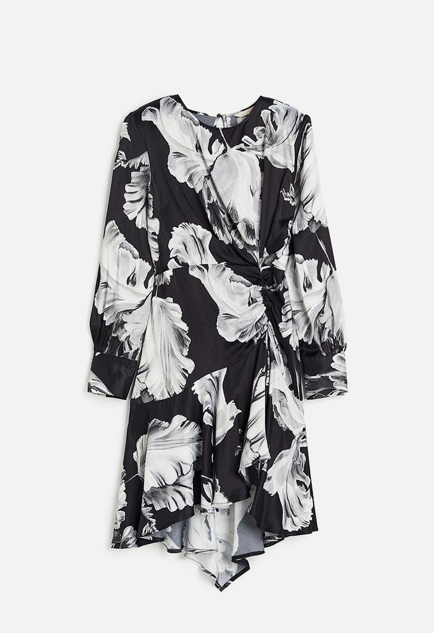 H&M - Gathered dress - black/patterned