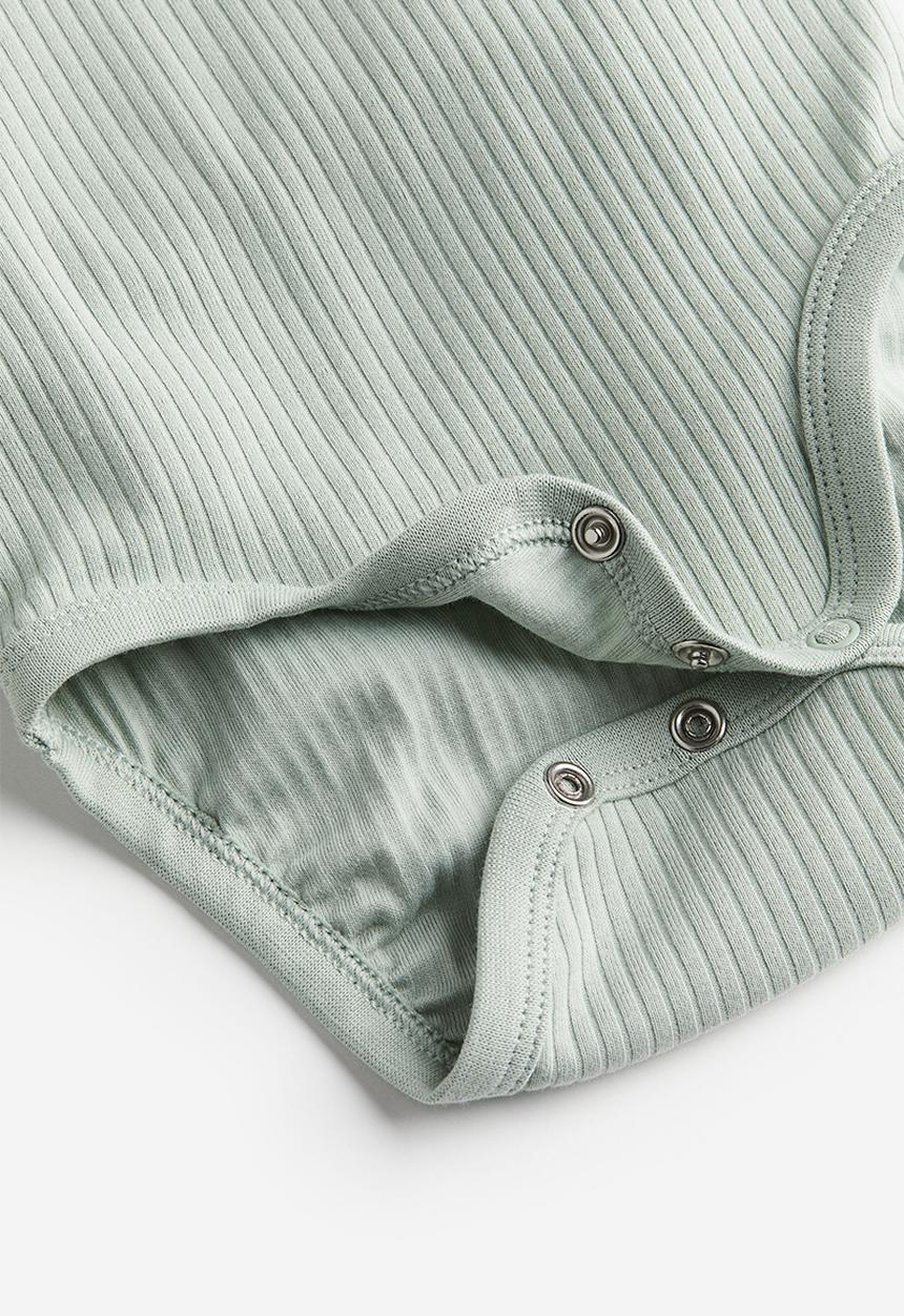 H&M - 3-pack ribbed bodysuits - green,grey,beige