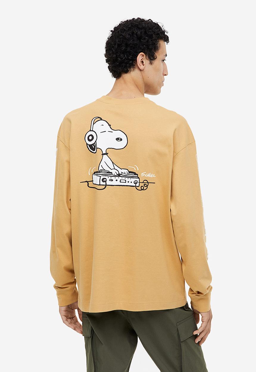 H&M - Relaxed fit printed jersey top - beige, multi
