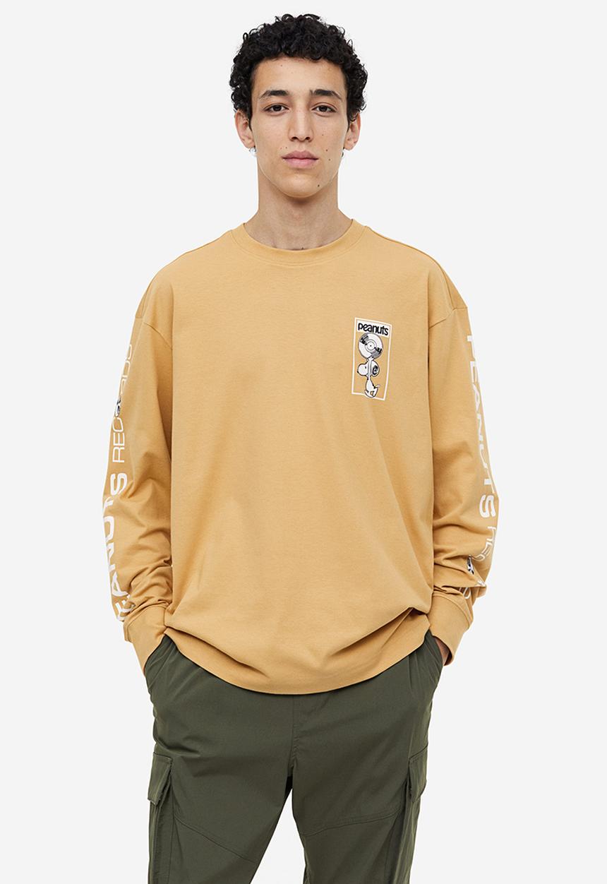 H&M - Relaxed fit printed jersey top - beige, multi